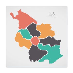 Köln Stadtkarte mit runden Formen Poster 50x50cm