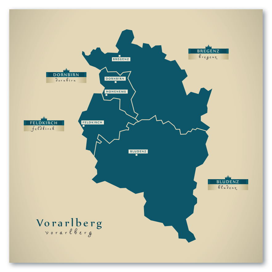 Vorarlberg Karte (Österreich) - Moderne Landkarte - Wandbild Kunstdruck Poster Map