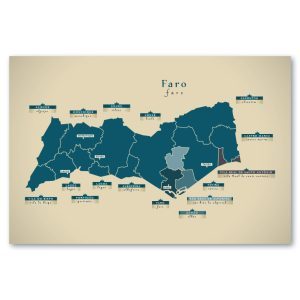 Faro Karte (Portugal) - Moderne Landkarte - Wandbild Kunstdruck Poster Map