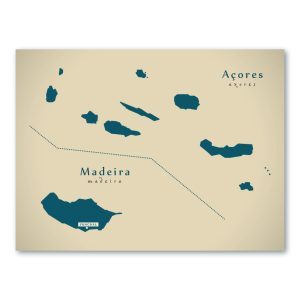 Azoren und Madeira Karte (Portugal) - Moderne Landkarte - Wandbild Kunstdruck Poster Map