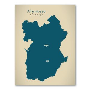 Alentejo Karte (Portugal) - Moderne Landkarte - Wandbild Kunstdruck Poster Map