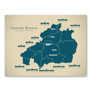 Castelo Branco Karte (Portugal) - Moderne Landkarte - Wandbild Kunstdruck Poster Map