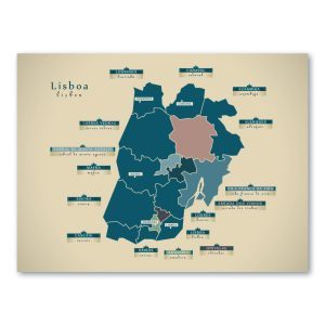 Lissabon Karte (Portugal) - Moderne Landkarte - Wandbild Kunstdruck Poster Map