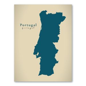 Portugal Karte - Moderne Landkarte - Wandbild Kunstdruck Poster Map