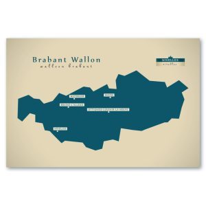 Brabant Wallon Karte (Belgien) - Moderne Landkarte - Wandbild Kunstdruck Poster Map