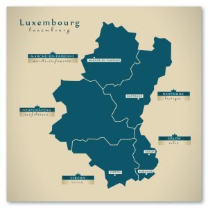 Luxembourg Karte (Belgien) - Moderne Landkarte - Wandbild Kunstdruck Poster Map