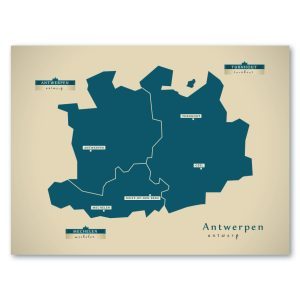 Antwerpen Karte (Belgien) - Moderne Landkarte - Wandbild Kunstdruck Poster Map