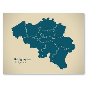 Belgien mit Provinzen Karte - Moderne Landkarte - Wandbild Kunstdruck Poster Map