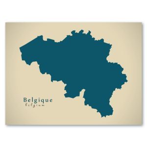 Belgien Karte - Moderne Landkarte - Wandbild Kunstdruck Poster Map