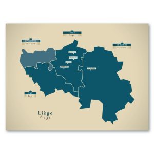 Liege Karte (Belgien) - Moderne Landkarte - Wandbild Kunstdruck Poster Map