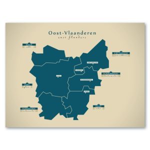 Oost Vlaanderen Karte (Belgien) - Moderne Landkarte - Wandbild Kunstdruck Poster Map