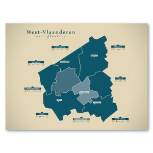West Vlaanderen Karte (Belgien) - Moderne Landkarte - Wandbild Kunstdruck Poster Map