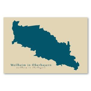 Weilheim in Oberbayern Karte (Bayern) - Moderne Landkarte - Wandbild Kunstdruck Poster Map