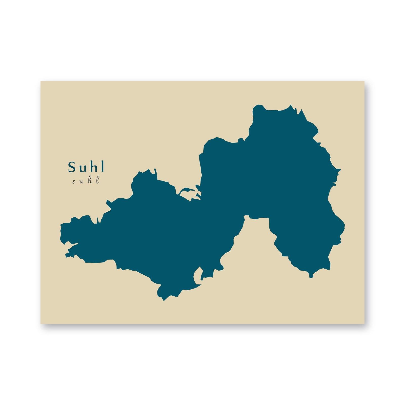 Suhl Karte (Thüringen) - Moderne Landkarte - Wandbild Kunstdruck Poster Map