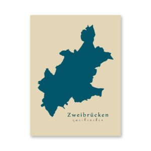 Zweibrücken Karte (Rheinland-Pfalz) - Moderne Landkarte - Wandbild Kunstdruck Poster Map