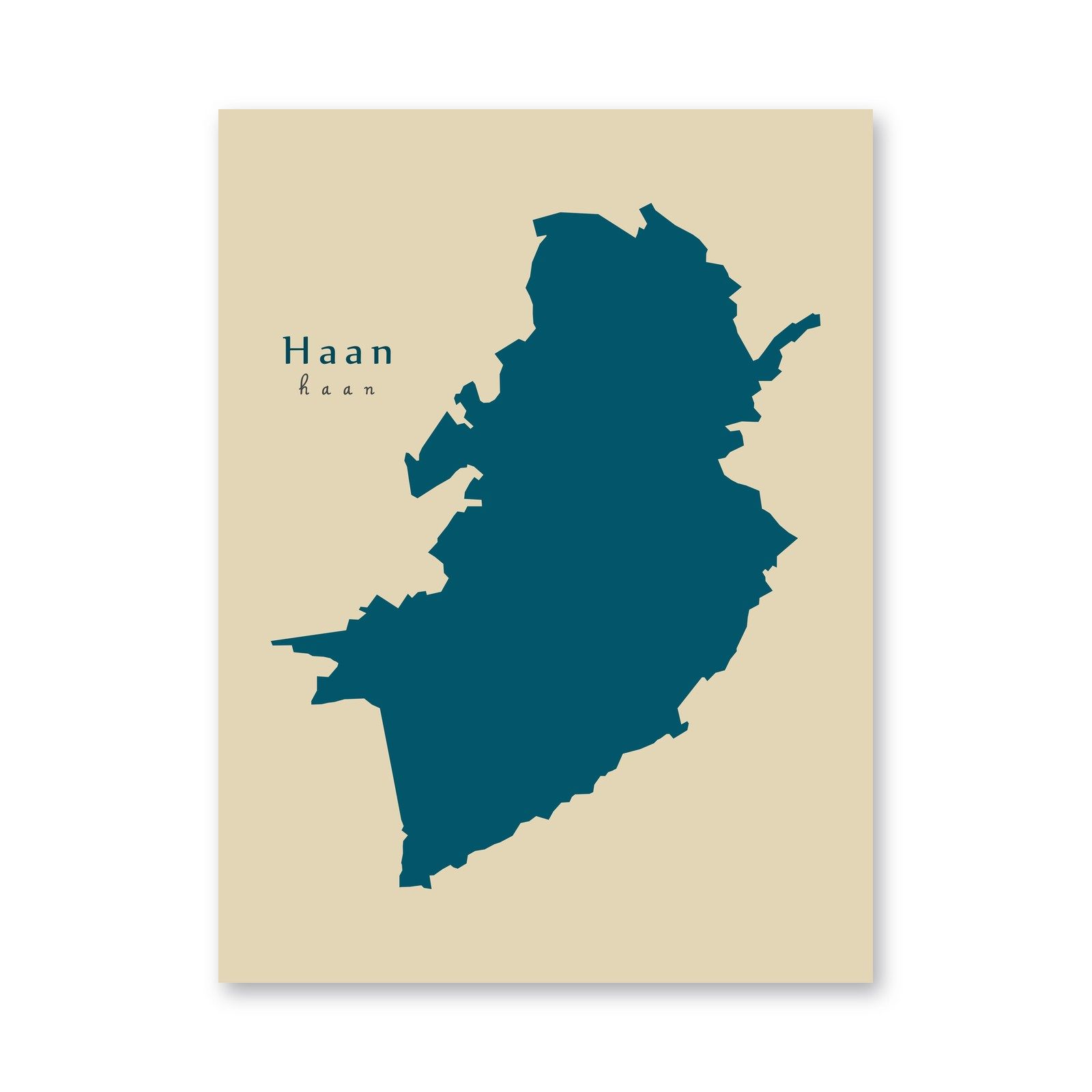 Haan Karte (Nordrhein-Westfalen) - Moderne Landkarte - Wandbild Kunstdruck Poster Map