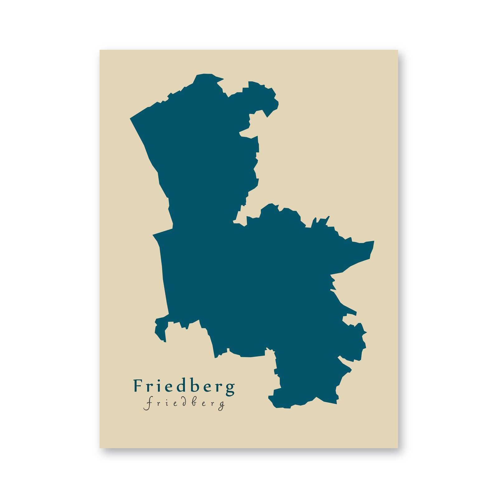 Friedberg Karte (Bayern) - Moderne Landkarte - Wandbild Kunstdruck Poster Map