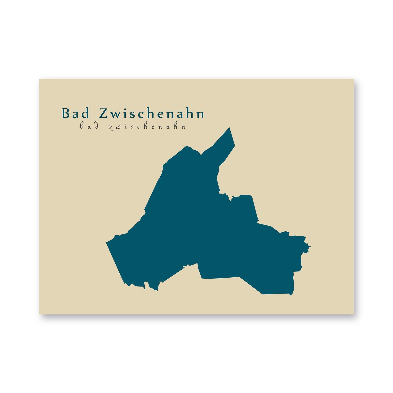 Bad Zwischenahn Karte (Niedersachsen) - Moderne Landkarte - Wandbild Kunstdruck Poster Map