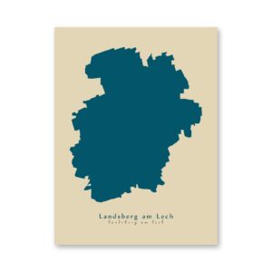 Landsberg am Lech Karte (Bayern) - Moderne Landkarte - Wandbild Kunstdruck Poster Map