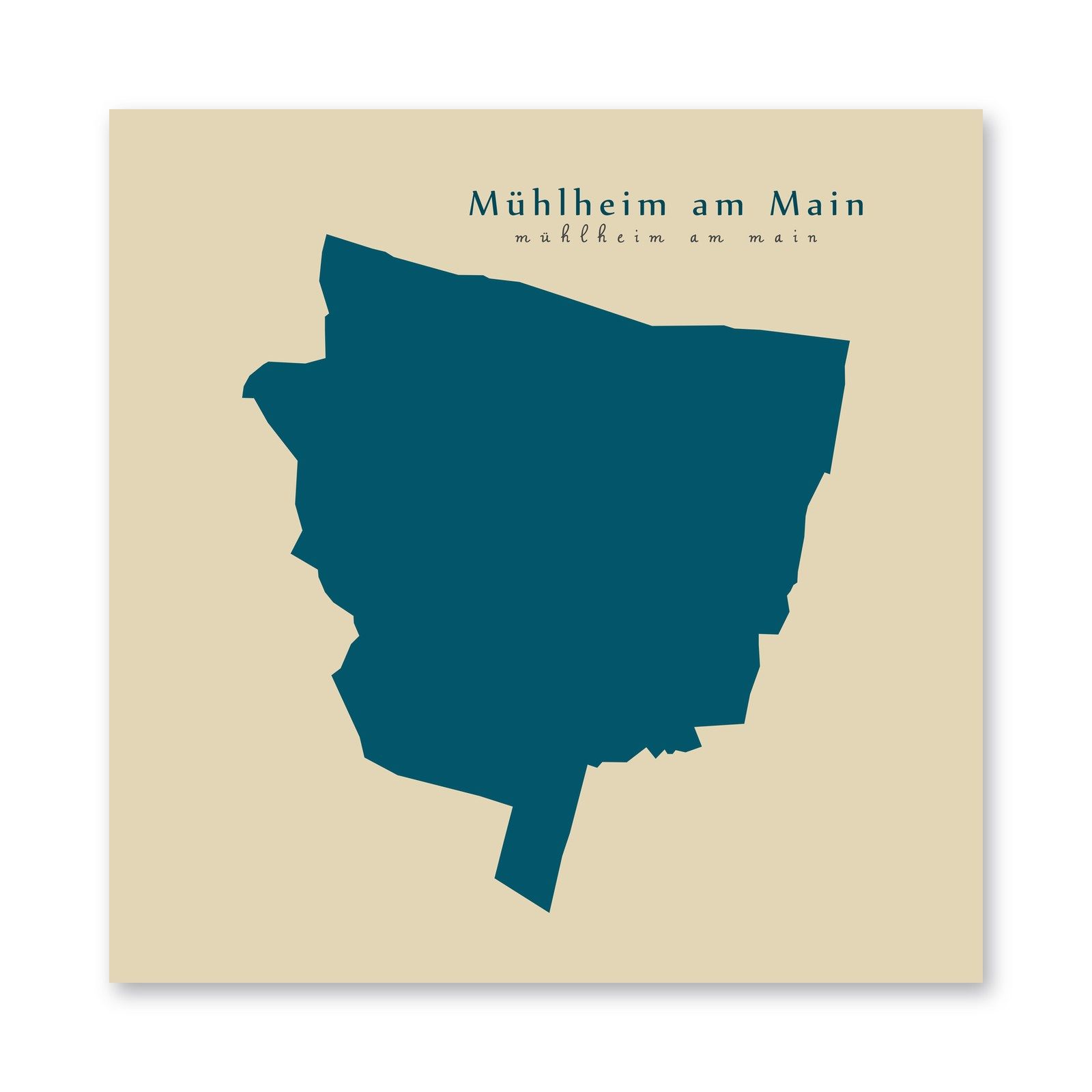 Mühlheim am Main Karte (Hessen) - Moderne Landkarte - Wandbild Kunstdruck Poster Map