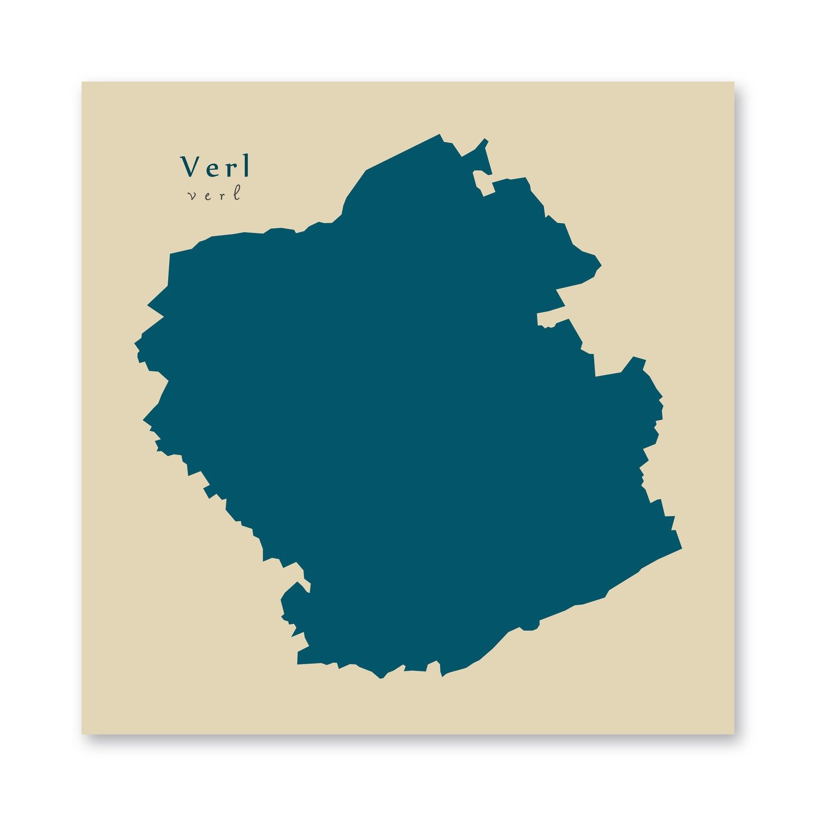 Verl Karte (Nordrhein-Westfalen) - Moderne Landkarte - Wandbild Kunstdruck Poster Map
