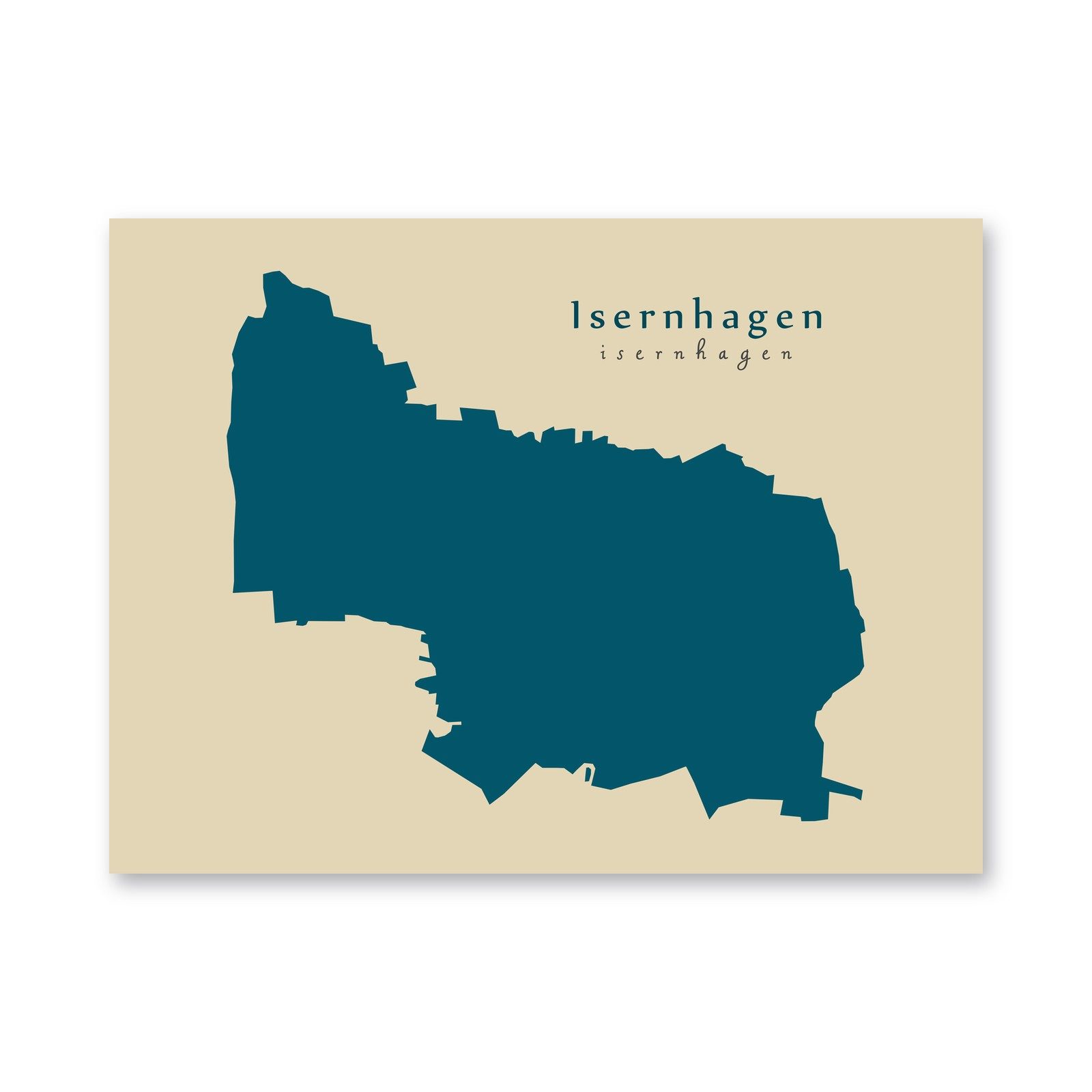 Isernhagen Karte (Niedersachsen) - Moderne Landkarte - Wandbild Kunstdruck Poster Map